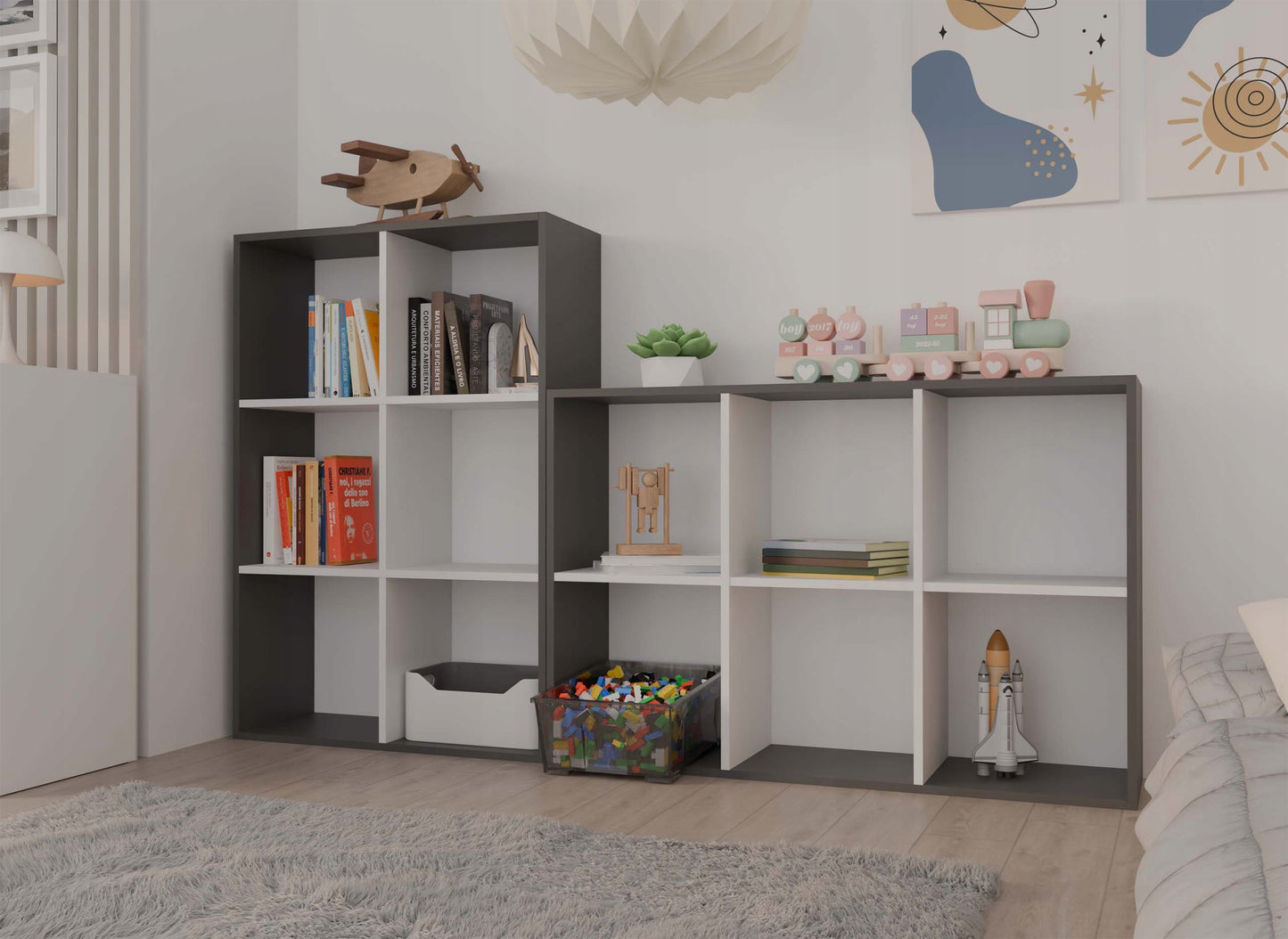 REGALE MALAX 2X3 | 6 FÄCHER ANTHRAZIT/WEISS | 110X75X30 CM | KINDERZIMMER