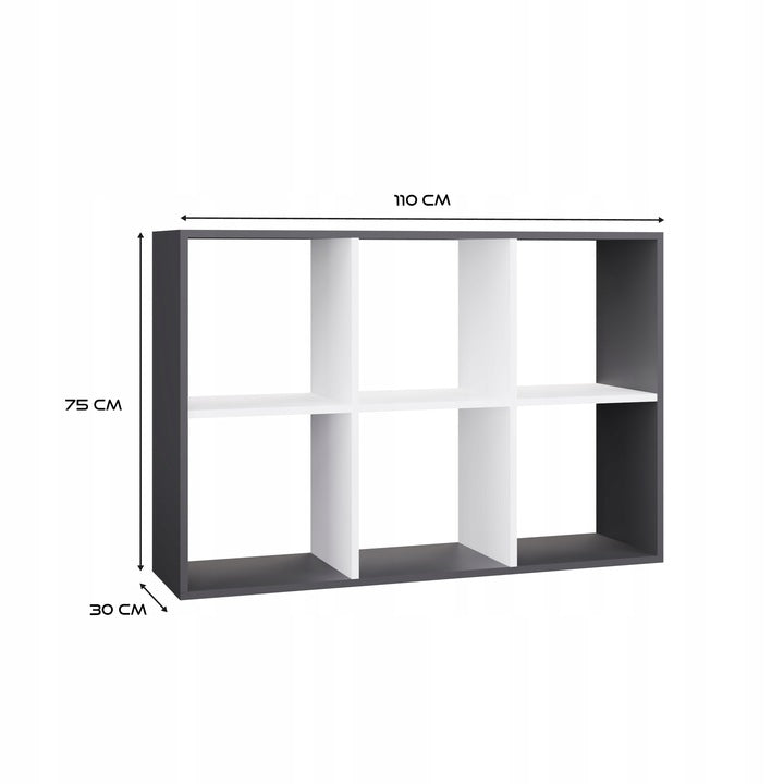 REGALE MALAX 2X3 | 6 FÄCHER ANTHRAZIT/WEISS | 110X75X30 CM | KINDERZIMMER